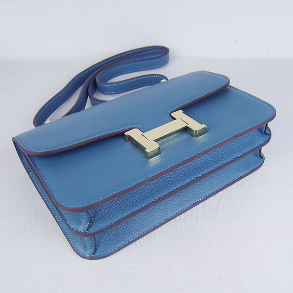 7A Hermes Constance Togo Leather Single Bag Blue Gold Hardware H020